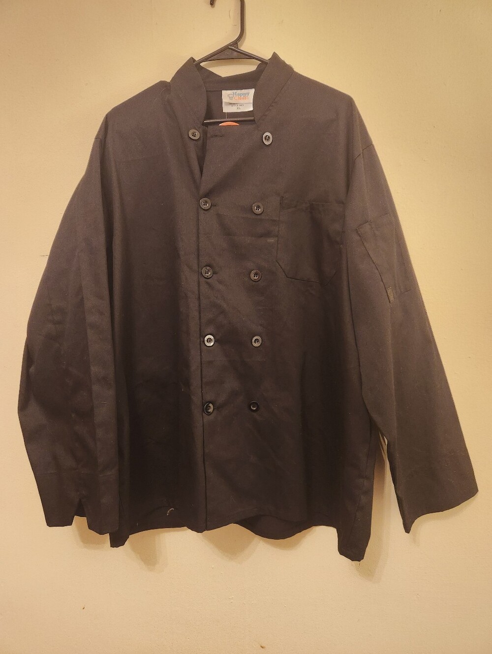 Happy Chef Long Sleeve Double  Breasted Black Chef Coat Jacket NWT